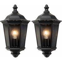 First Choice Lighting Set of 2 Sienna - Black IP44 Outdoor Half Lantern Wall Lights