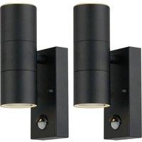 First Choice Lighting Set of 2 Blaze - Black Outdoor Up Down Motion Sensor Wall Lights