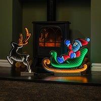 Samuel Alexander 75cm Infinity Santa in Sleigh with Reindeer on Metal Base & Multi-Coloured LEDs