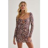 NastyGal Women's Ruched Keyhole Cut Out Leopard Print Mini Dress | Size: Large