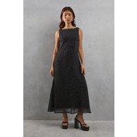 Warehouse Women's Heart Print Chiffon Slash Neck Bias Sleeveless Midi Dress in Black | Size: 8