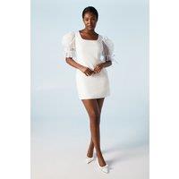 Oasis Women's Stretch Crepe With Organza Puff Sleeve Bridal Mini Dress in Ivory | Size: 6