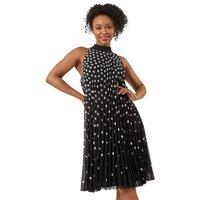 Petite Spot Print Halter Pleat Dress