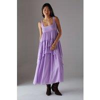 Warehouse Women's Petite Chiffon Ruffle Tier Smock Midi Sundress in Lilac | Size: 10