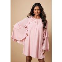Oasis Women's Chiffon Ruffle Sleeve Mini Dress in Pink | Size: 10