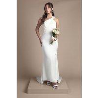 Coast Women's Pleat Detail Halter Neck Fishtail Satin Maxi Wedding Dress in Ivory | Size: 14