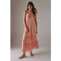 Warehouse Women's Dobby Chiffon Frill Halter Tier Ruffle Maxi Dress | Size: 14