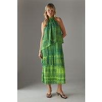 Warehouse Women's Chiffon Halter Ruffle Layer Maxi Dress in Green | Size: 10