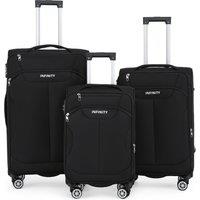 Infinity Leather Soft Shell Suitcase 8 Wheel Luggage Travel TSA Light Carry On Cabin Bag in Black | Size: Medium
