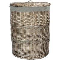 Red Hamper Large Antique Wash Round Linen Basket with Grey Sage Lining