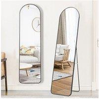 50x160cm Full Length Arched Floor Mirror - Black Metal Frame, Wall-Mount or Freestanding