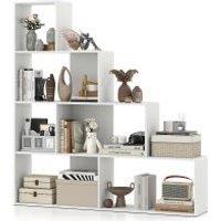 Costway 4-Tier Stepped Bookshelf Modern Ladder Bookcase w/6 Storage Cubes in White
