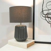 ValueLights Zak Pair Pleated Textured Ceramic Table Lamps with Fabric Shades & LED Bulbs in Grey
