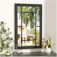 75x120cm Black Rectangular Wooden Framed Wall Mirror Window Pane Style Glass Decor