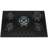 SIA 70cm Black 5 Burner Gas On Glass Hob With Enamel Pan Stands - GHG713BL