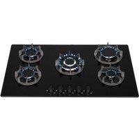 SIA 90cm Black 5 Burner Gas On Glass Hob, Cast Iron Supports, LPG Kit- BGH90BL
