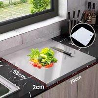 VOGREX Dough Board Meat Bread Kitchen Worktop Stainless Steel Cutting Chopping Board in Silver | Size: 700mm