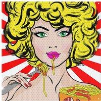 Benjamin Tate Design Pop Art Young woman Eating Spaghetti Designer Splash Back in Natural