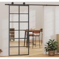 Berkfield Home Sliding Door with Hardware Set ESG Glass&Aluminium 76x205 cm in Black
