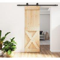 Berkfield Home Sliding Door with Hardware Set 70x210 cm Solid Wood Pine in Brown