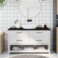 Berkfield Home Bathroom Countertop Dark Brown 140x50x(2-4) cm Treated Solid Wood in Grey