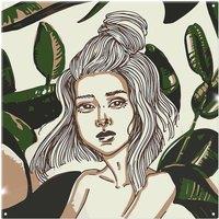 Benjamin Tate Design Young woman in tropical leaves Designer Splash Back in Natural