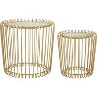 Orsina Set of 2 Champagne Wireframe Side Tables, Gold with Mirrored Tops Bedside Tables, End Tables for Lounge
