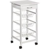 Orsina Sturdy Glenn White Veneer Finish Kitchen Trolley, Compact Build Kitchen Trolley For Entertaining Guests