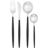 Orsina 16-Piece Black & Matte Gold Cutlery Set, Stainless Steel Flatware with Matte Gold Heads & Black Handles in Silver