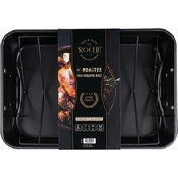 Prochef ' ' 15" Non-Stick Carbon Steel Roasting Pan Oven Tray & V Rack in Black