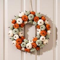 Scottish Everlastings Ltd 43cm Velvet Pumpkin Wreath - orange-mint-cream in Orange