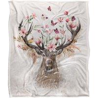 Reinders Floral Deer Silky Touch Super Soft Throw Blanket 152 X 127 cm in White