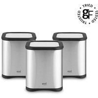 Tower Set of 3 Kitchen Storage Canisters for Tea, Coffee, Sugar & Other Loose Ingredients with Mirror Finish, 1.5L, Stainless Steel in Grey | Size: A