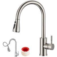 Hinsinc Kitchen Sink Mixer Taps Pull Out Spout Spray Single Lever Modern Mono Tap in Silver