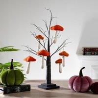 Scottish Everlastings Ltd 70cm Twig Tree Black & Orange Tone Hanging Toadstools