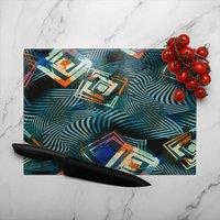 Benjamin Tate Design Geometric Shapes Glass Chopping Board in Natural