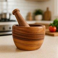 Orsina Acacia Wood Tapered Mortar & Pestle, Durable 13cm nature friendly Spice Grinder for Kitchen in Natural
