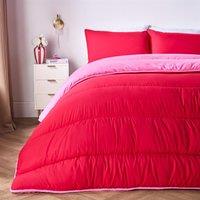 OHS Reversible 10.5 Tog Coverless Washable Duvet with Pillowcases in Bright Pink | Size: Double
