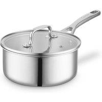 Sur La Table Tri-Ply 18cm Saucepan with Tempered Glass Lid, Satin Interior Finish, Induction Compatible, Stainless Steel in Grey