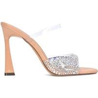 XY London Women's 'Lois' Square Open Toe Rhinestone Perspex High Heeled Mules in Nude | Size: 5