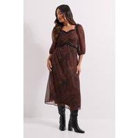 Dorothy Perkins Women's Petite Animal Printed Lace Trim Blouson Sleeve Midi Dress | Size: 6