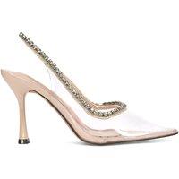 XY London Women's 'Beryl' High Heel Clear Perspex Pointed Toe Court Shoes with Jewels in Nude | Size: 3