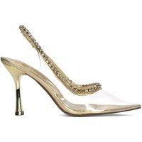 XY London Women's 'Beryl' High Heel Clear Perspex Pointed Toe Court Shoes with Jewels in Metallic Gold | Size: 5
