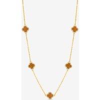 Jon Richard Women's Gold Plated Tigers Eye Station Clover Necklace