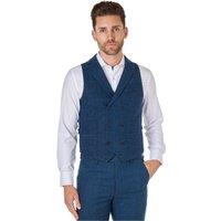 XPOSED Men's KANO Herringbone Double Breasted Waistcoat in Navy | Size: 42