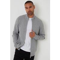 Cotton Blend Zip Up Funnel Neck Cardigan
