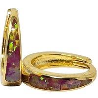 Harfi Women's Tapered Magenta Purple Opal Gold Plated Hoop Earrings