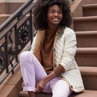 Lands' End Women's Reversible Quilted Barn Jacket in Beige | Size: 10-12