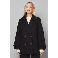 Wallis Women's Petite Mid Length Double Breasted Coat in Black | Size: 10