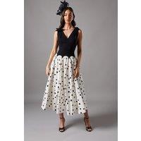 Coast Women's Mono Spot Races Drop Waist Bow Shoulder Midi Dress | Size: 12